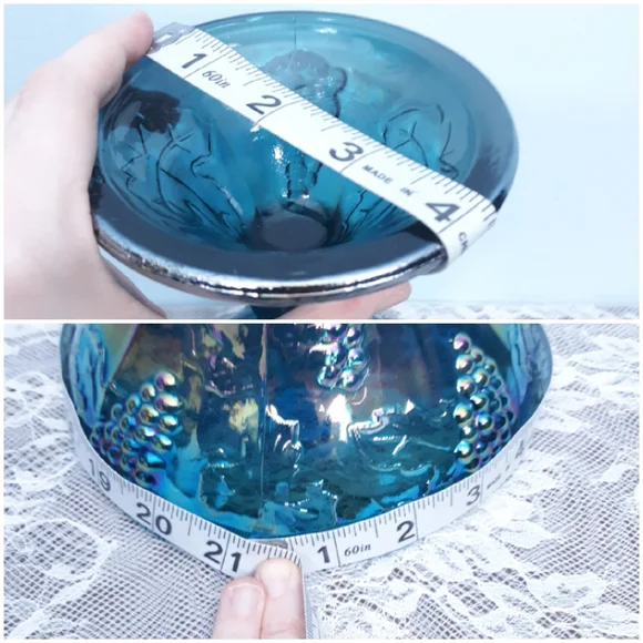 Indiana Blue Iridescent Carnival Glass Pedestal Compote Harvest Grape Purple Lid - Picture 7 of 16